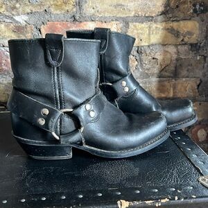 Vintage Frye style harness leather boots